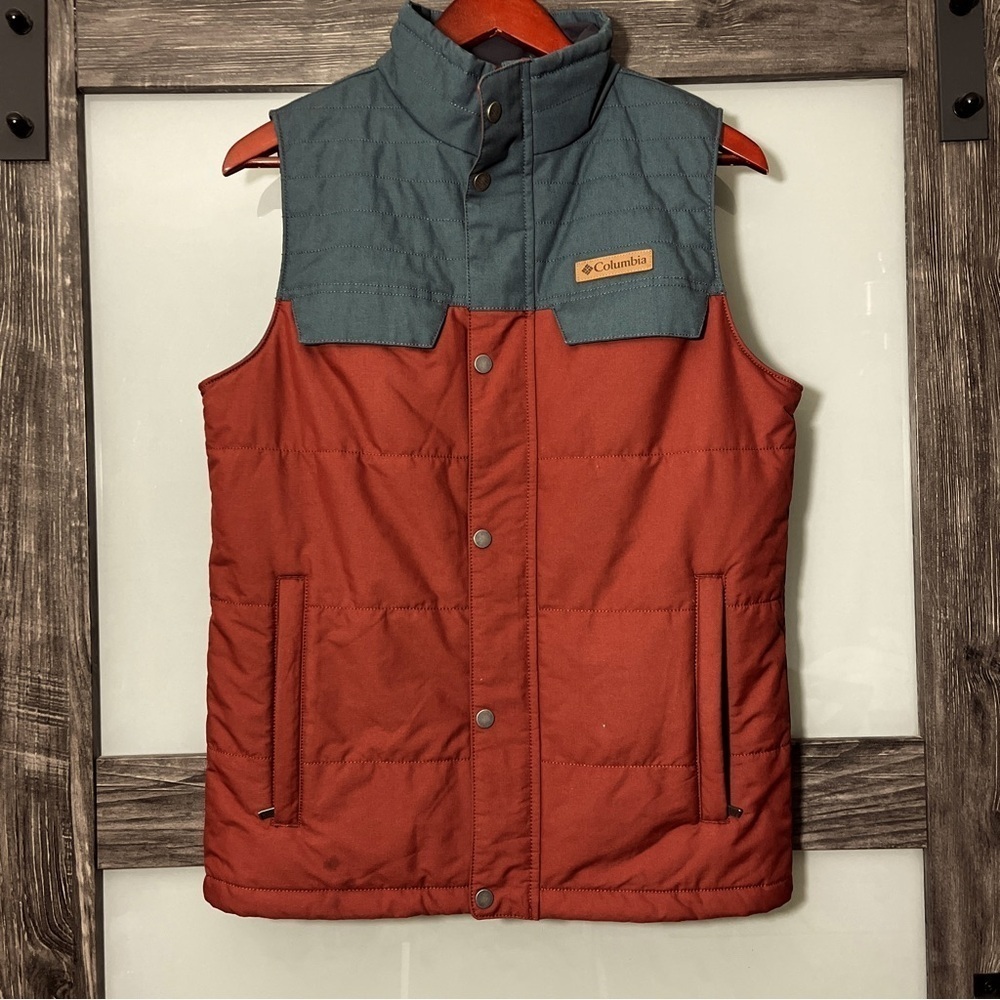 Columbia Men's Small Rust and Blue Puffer Vest Preppy Transitional Outdoor